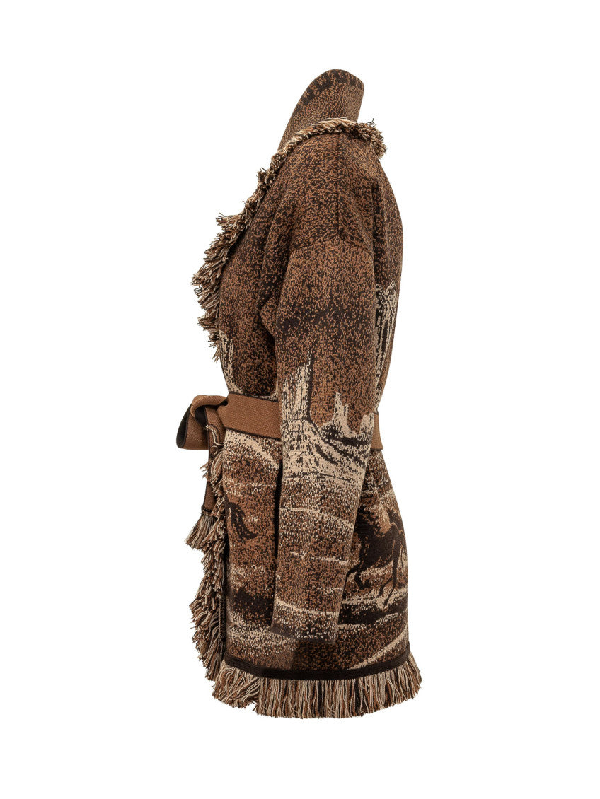 Brown Jacquard Shawl Neck Cardigan 3