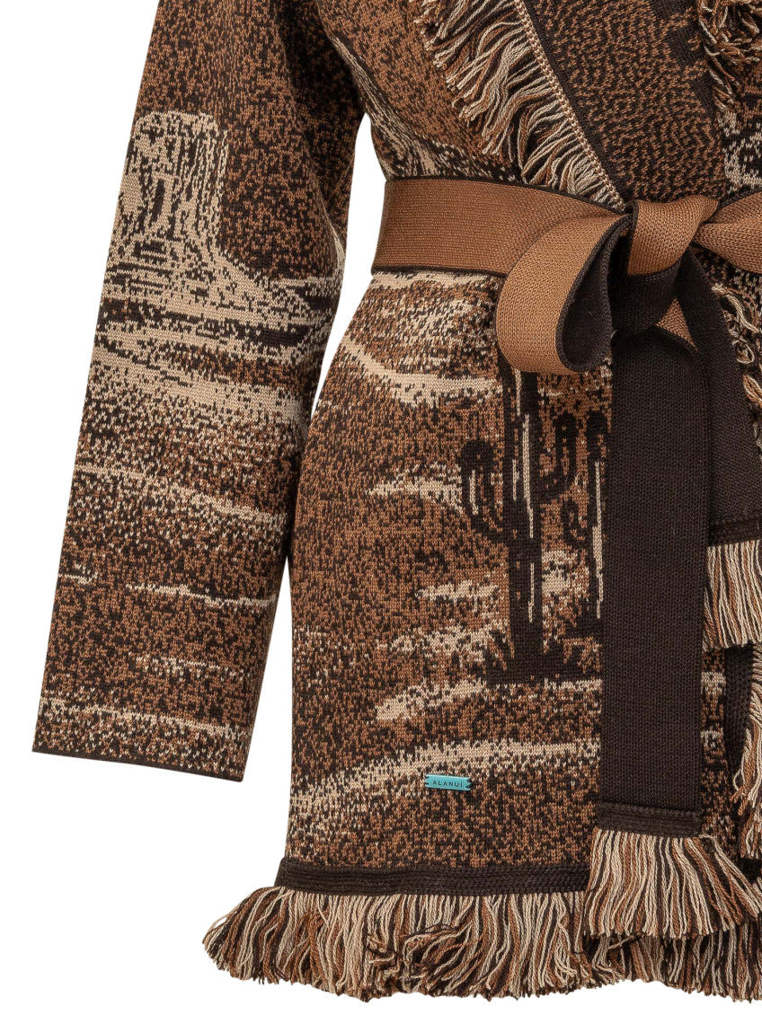 Brown Jacquard Shawl Neck Cardigan 4