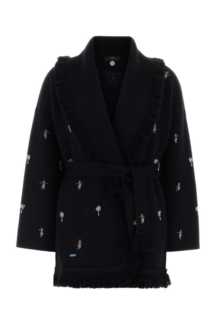 Black Embroidered Shawl Neck Cardigan 1