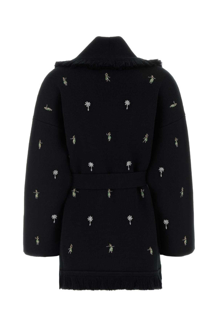 Black Embroidered Shawl Neck Cardigan 2