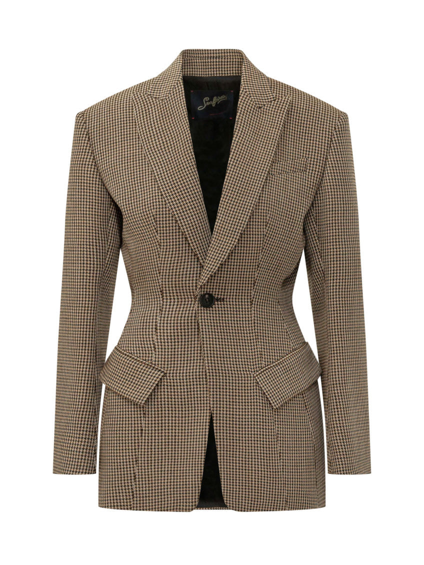 Brown Houndstooth Notched Lapel Blazer 1