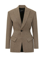 Brown Houndstooth Notched Lapel Blazer 1