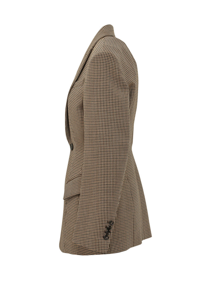 Brown Houndstooth Notched Lapel Blazer 3