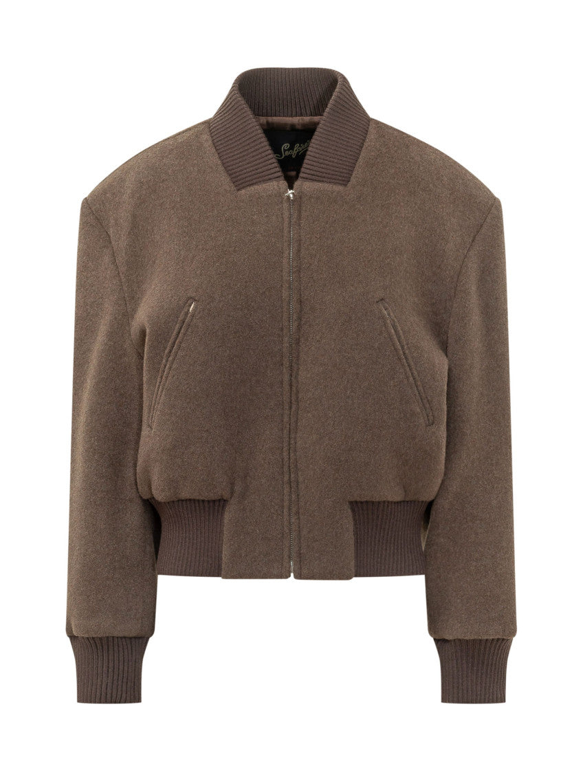 Brown Solid Band Collar Jacket 1
