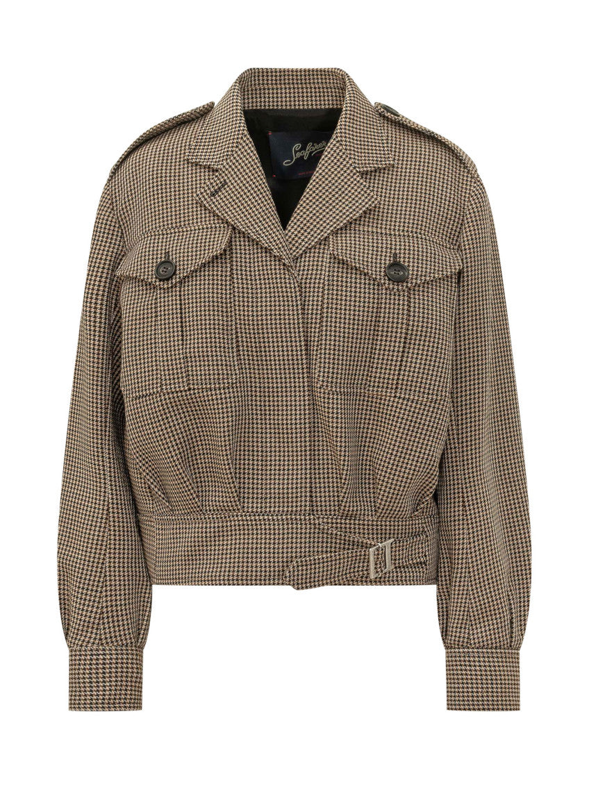 Brown Houndstooth Notched Lapel Jacket 1