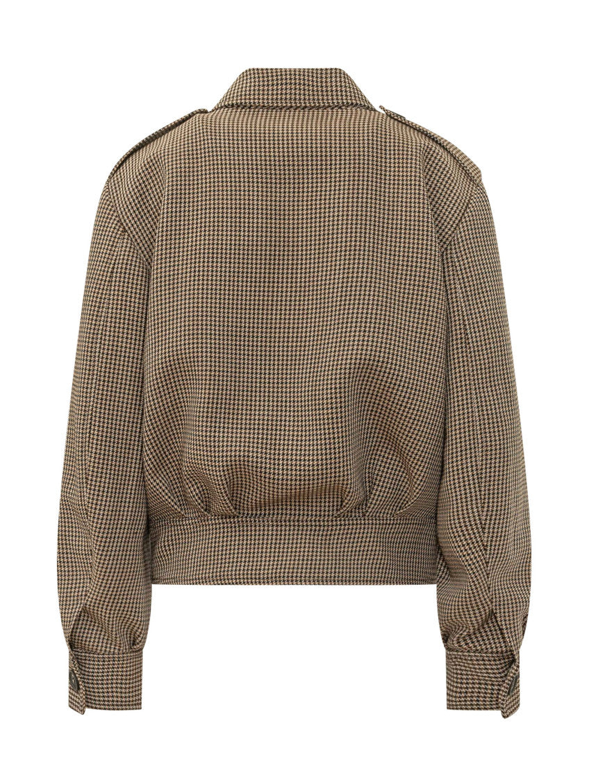 Brown Houndstooth Notched Lapel Jacket 2