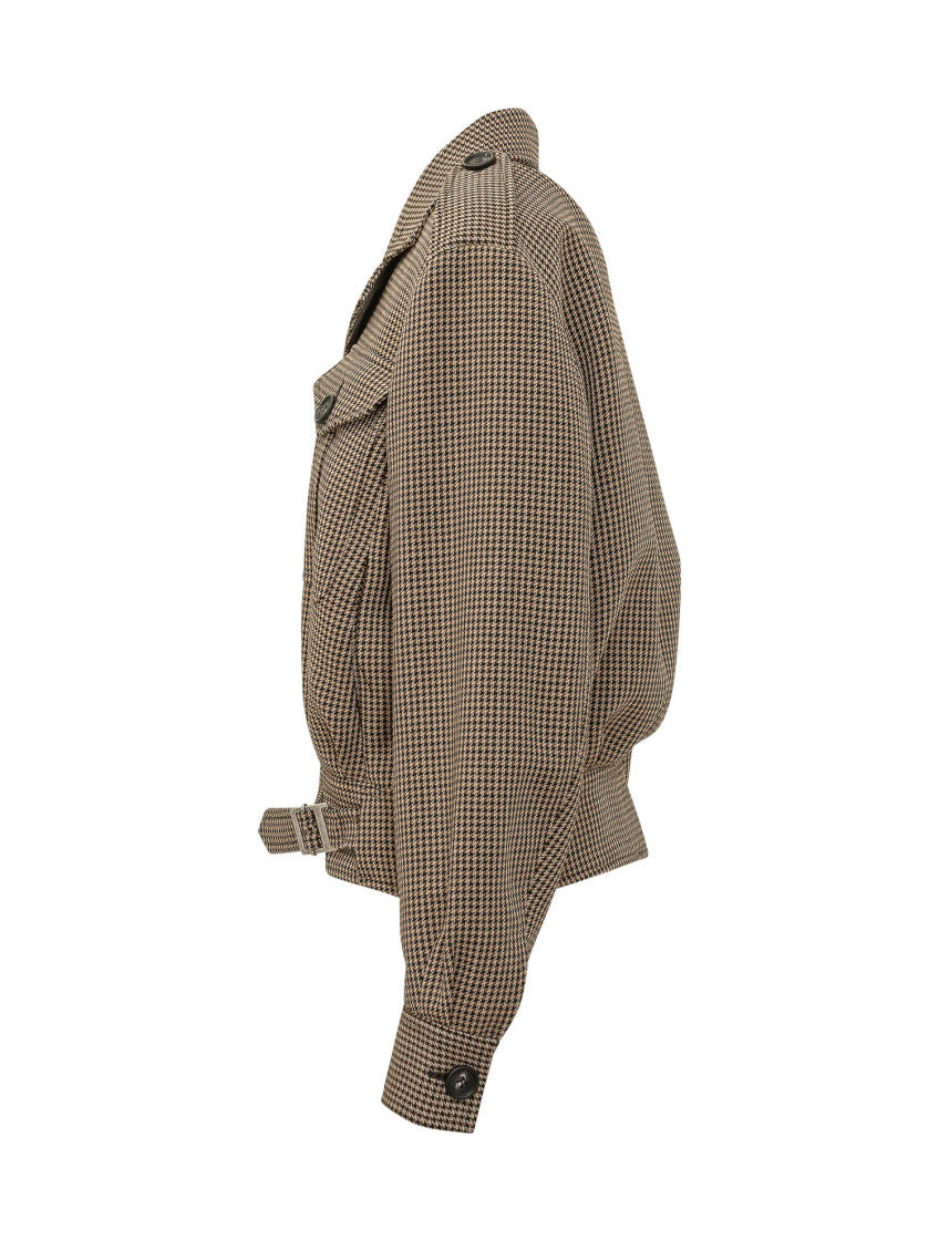 Brown Houndstooth Notched Lapel Jacket 3