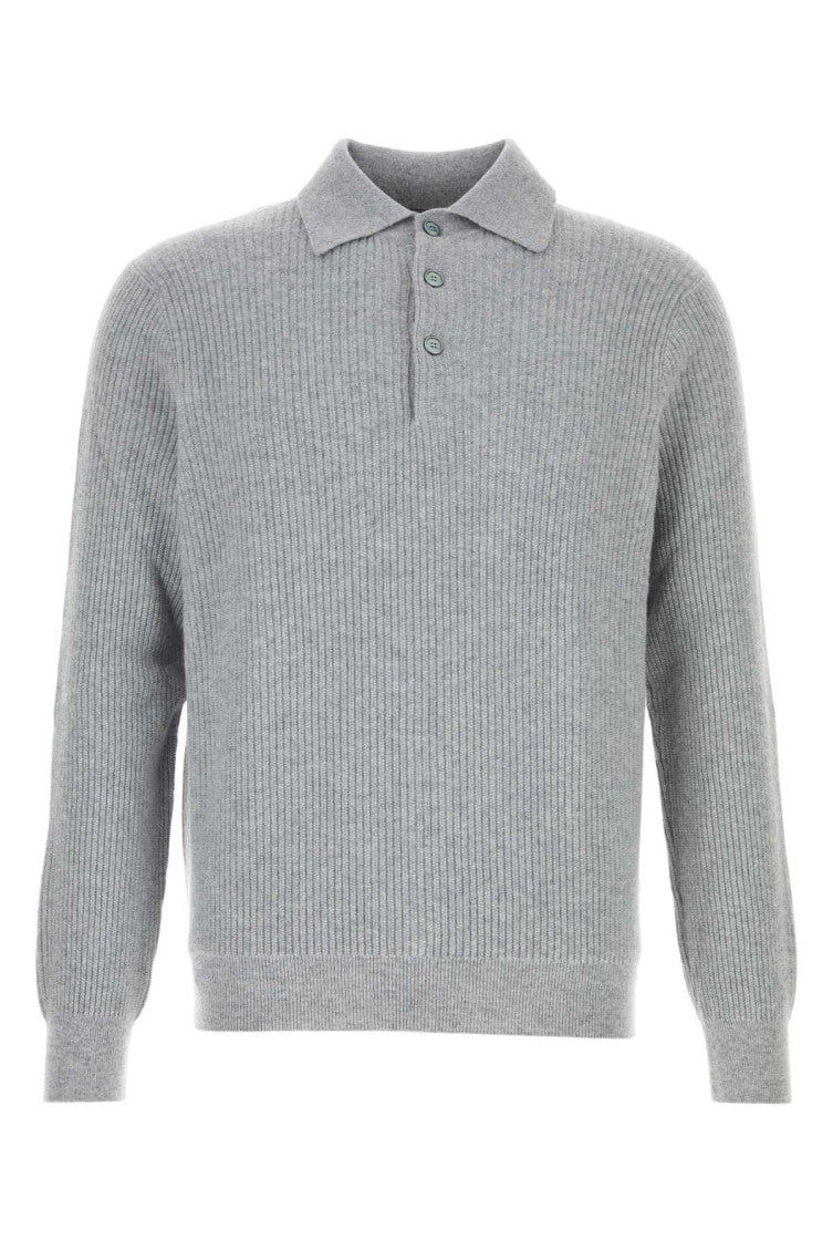 Grey Knitted Polo Sweater 1
