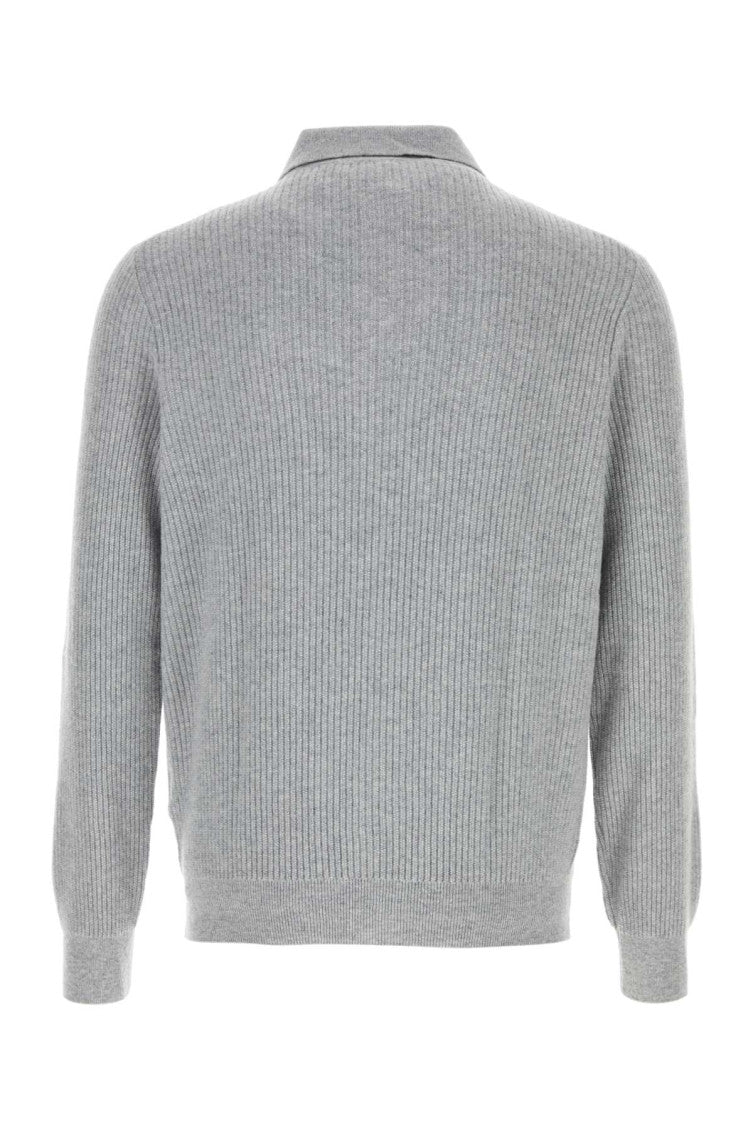 Grey Knitted Polo Sweater 2