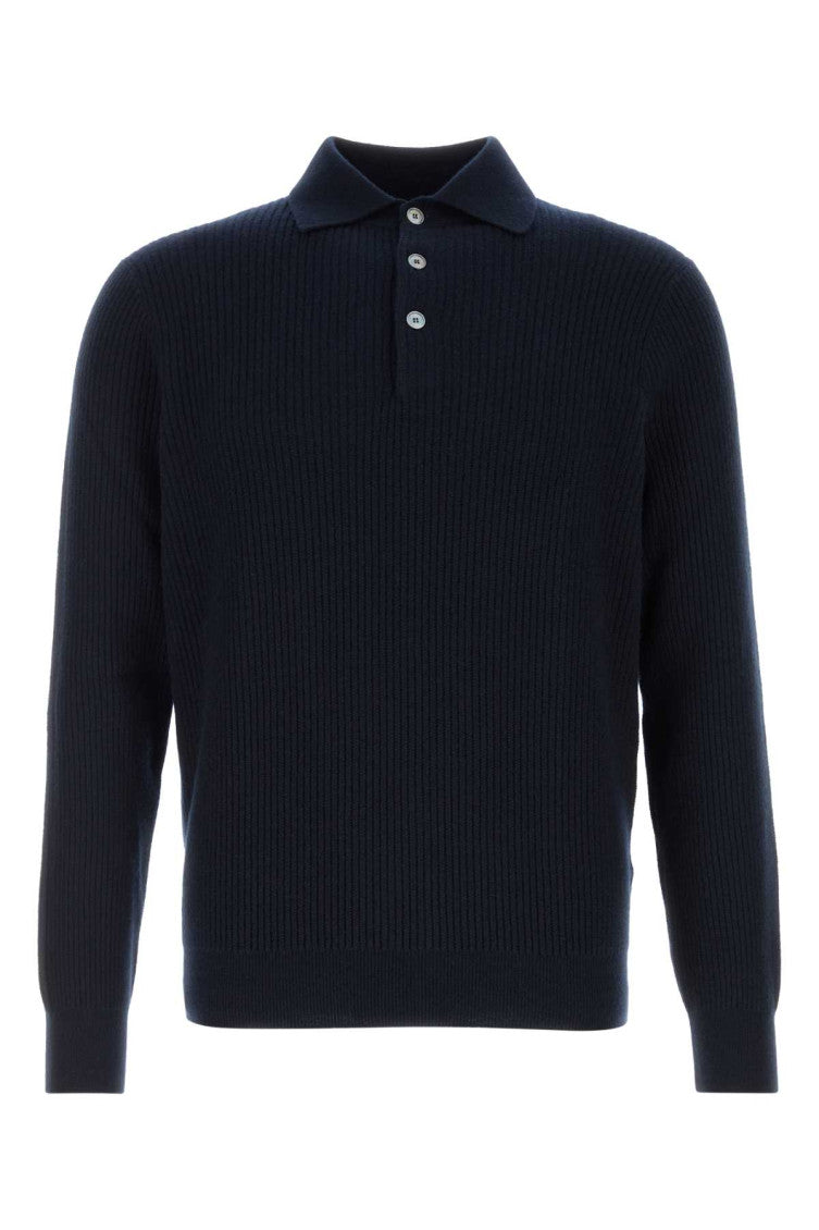 Blue Knitted Polo Sweater 1