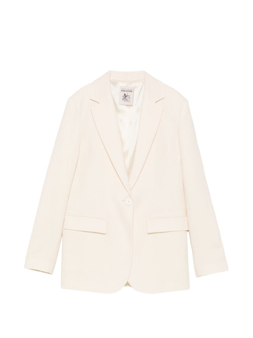 White Solid Notched Lapel Blazer 1