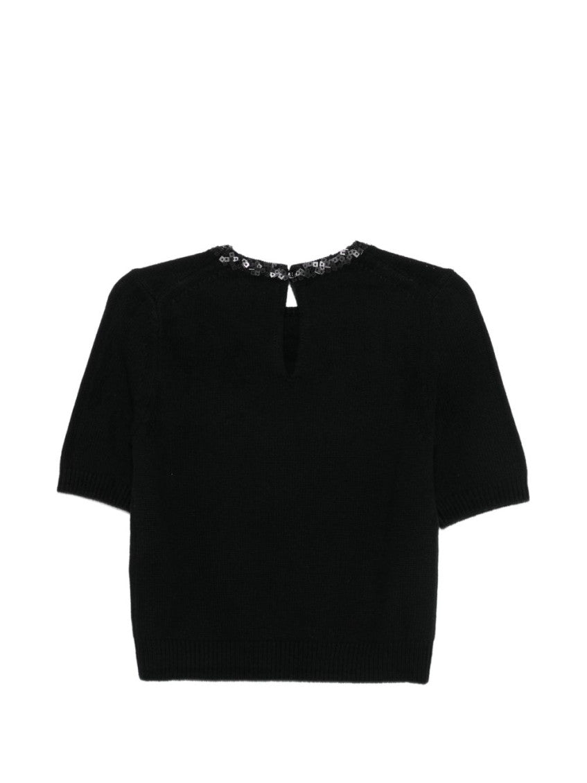 Black Embellished Round Neck T-Shirt 2