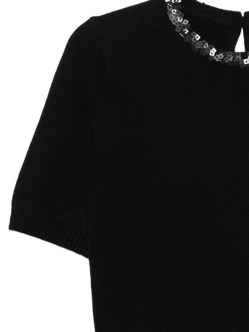 Black Embellished Round Neck T-Shirt 3