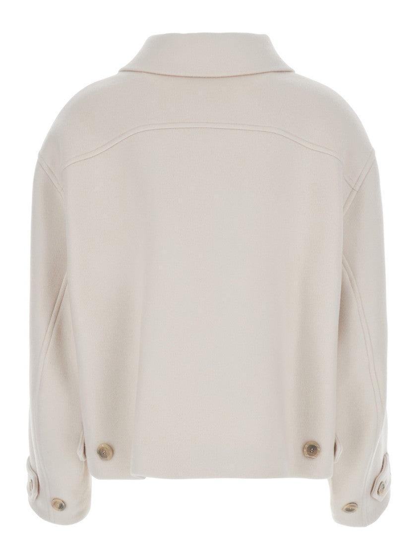 White Solid Shirt Collar Jacket 2