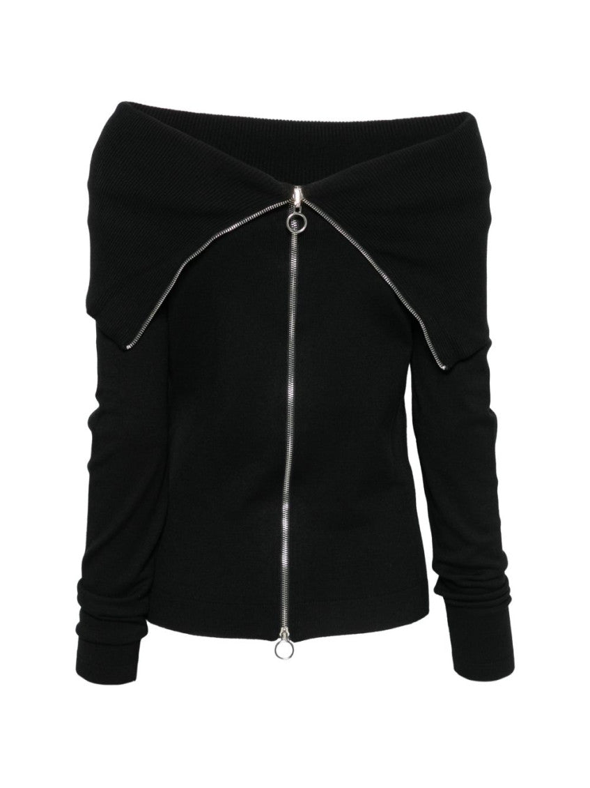 Black Solid Off Shoulder Sweater 1