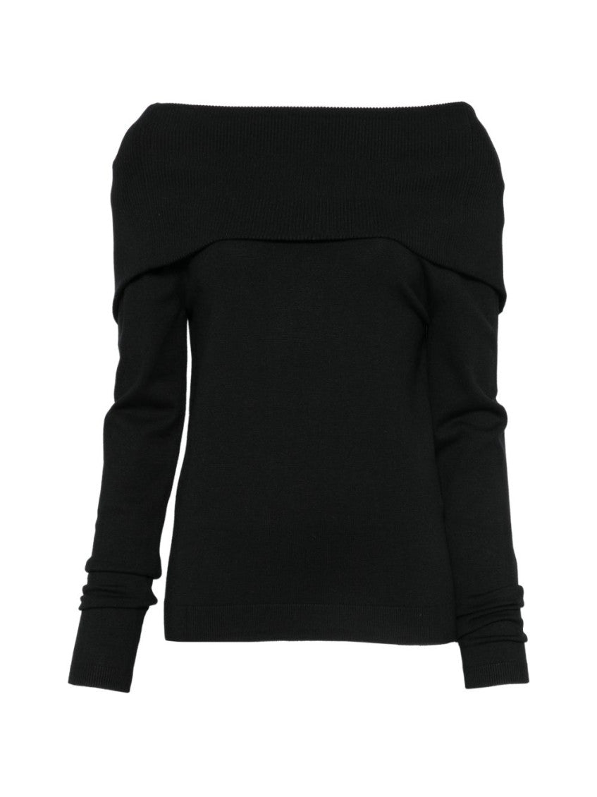 Black Solid Off Shoulder Sweater 2