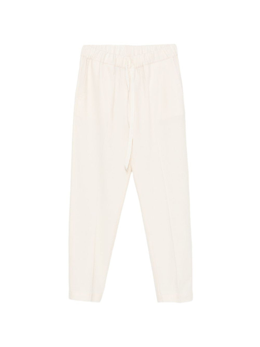 White Tapered Drawstring Pants 1