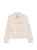 White Solid Shirt Collar Jacket 1