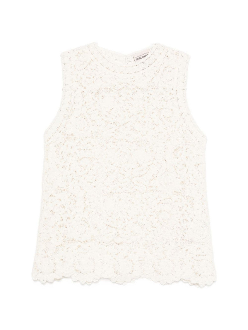 White Lace Round Neck Top 1
