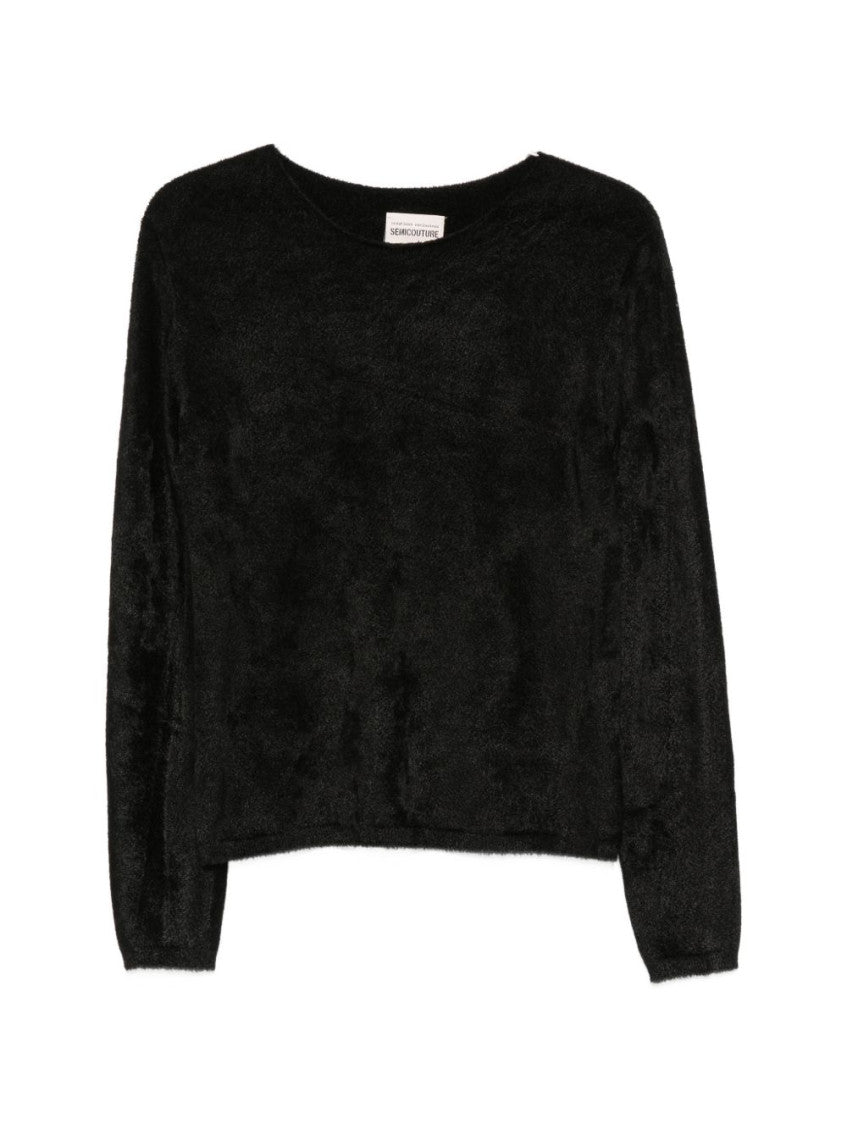 Black Textured Round Neck Sweater 1