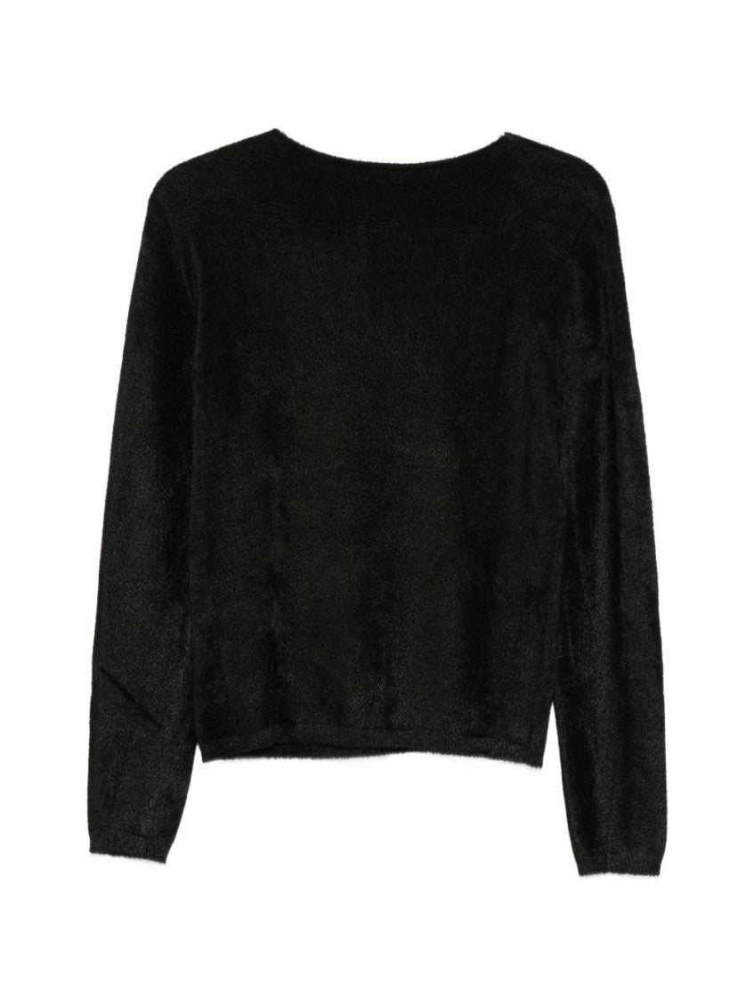 Black Textured Round Neck Sweater 2