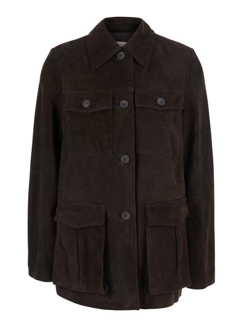 Brown Solid Shirt Collar Jacket 1