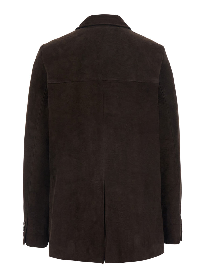 Brown Solid Shirt Collar Jacket 2