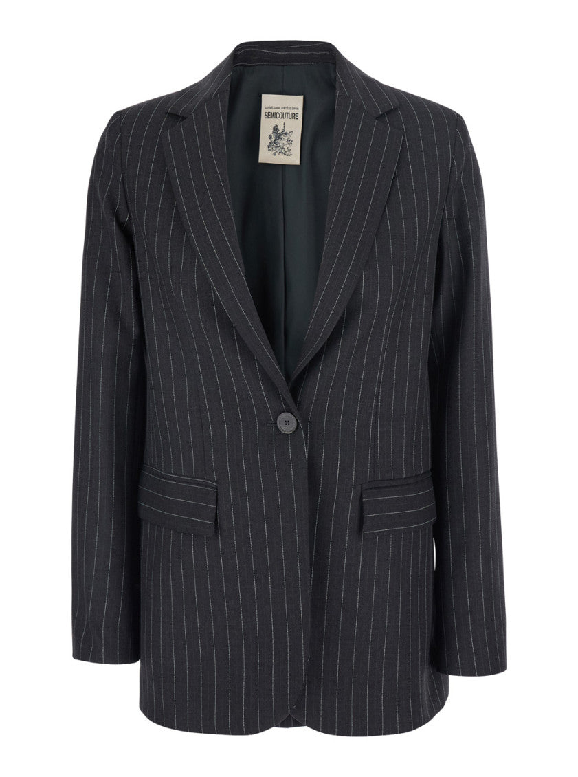 Grey Stripes Notched Lapel Blazer 1