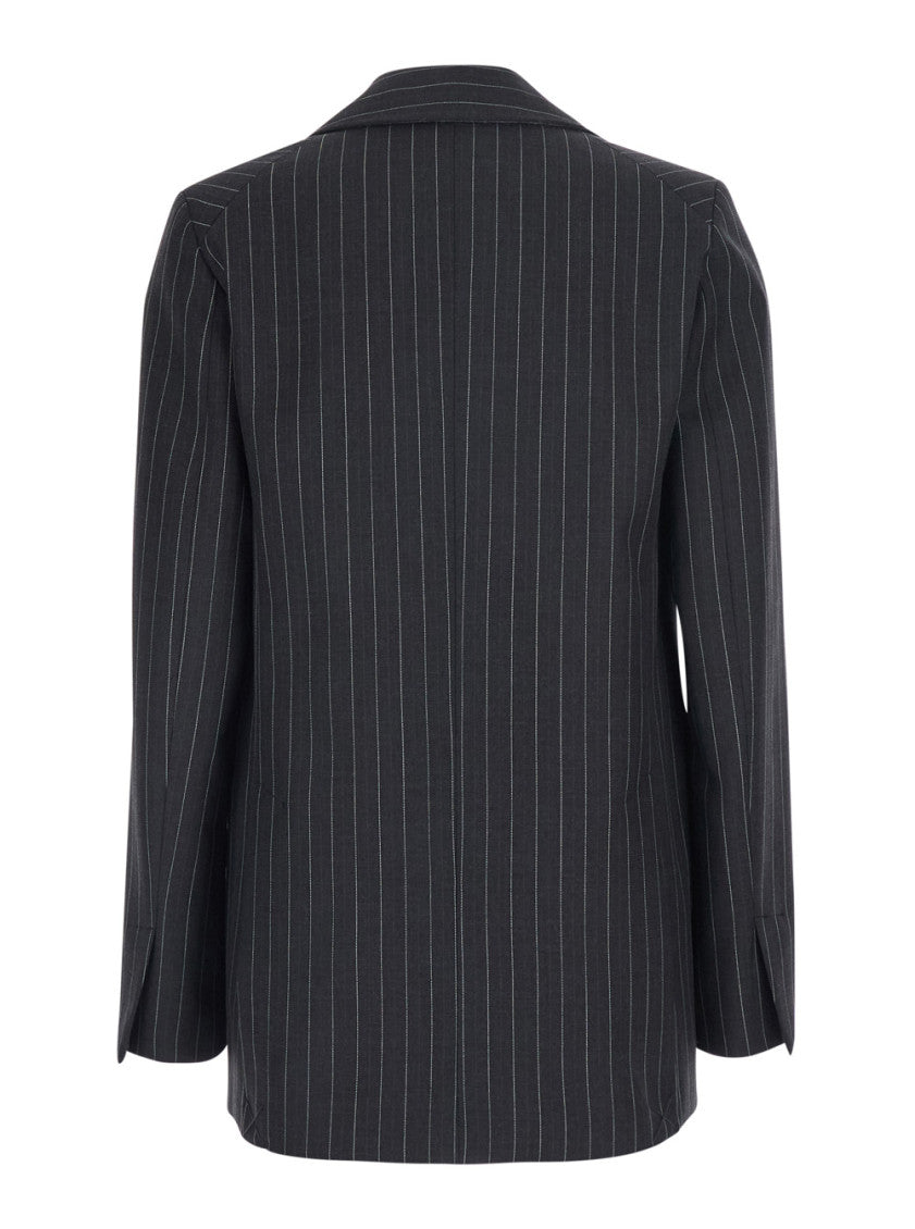 Grey Stripes Notched Lapel Blazer 2