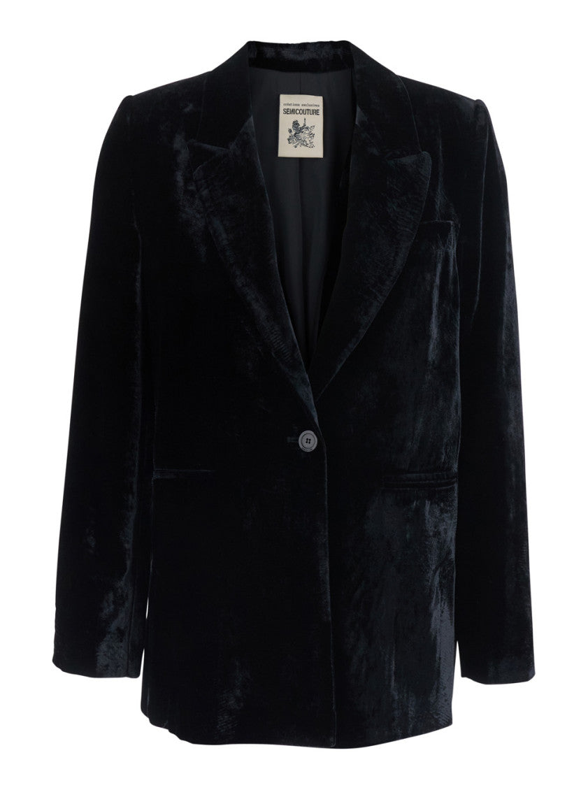 Black Solid Notched Lapel Blazer 1