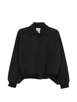 Black Solid Shirt Collar Jacket 1