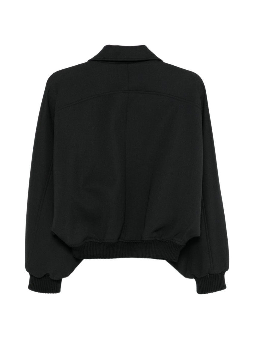 Black Solid Shirt Collar Jacket 2