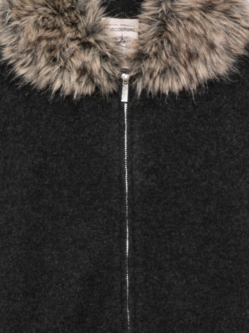 Black Solid Fur Jacket 3