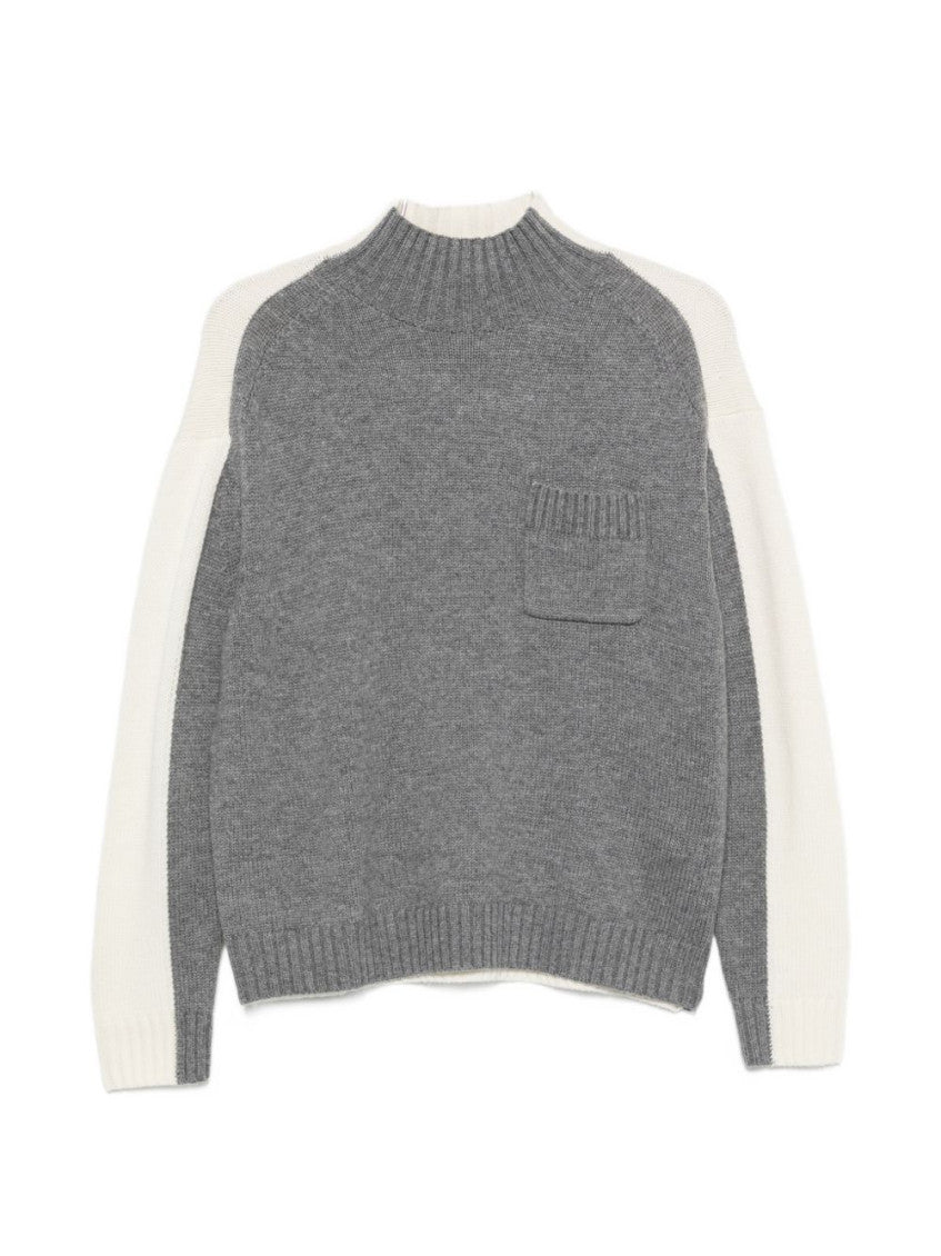 Grey Color Block Mock Collar Sweater 1
