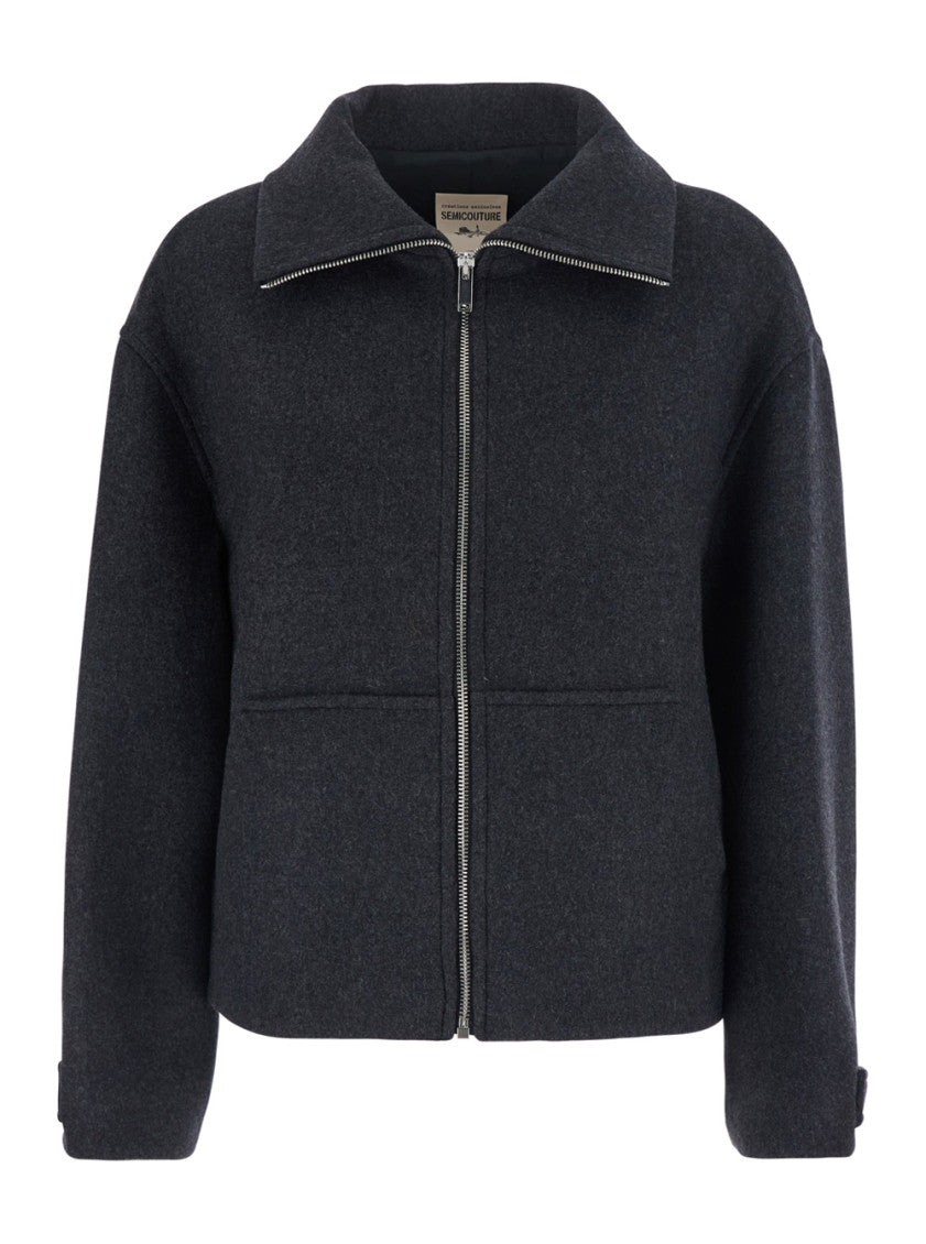 Grey Solid Shirt Collar Jacket 1