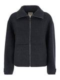 Grey Solid Shirt Collar Jacket 1