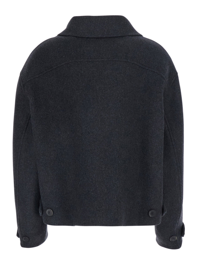 Grey Solid Shirt Collar Jacket 2