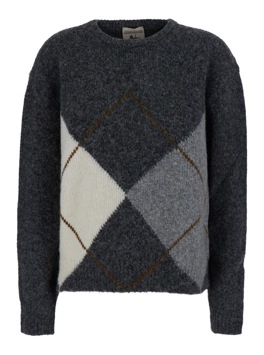 Grey Geometric Crew Neck Sweater 1