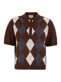 Brown Geometric Polo Collar Sweater 1