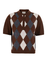 Brown Geometric Polo Collar Sweater 1