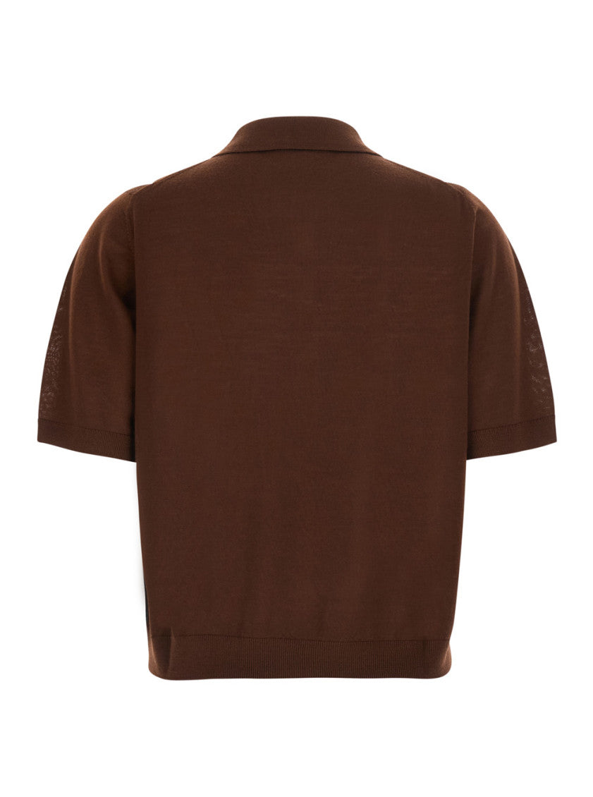 Brown Geometric Polo Collar Sweater 2