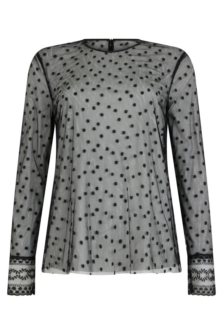 Black Polka Dot Round Neck Top 1