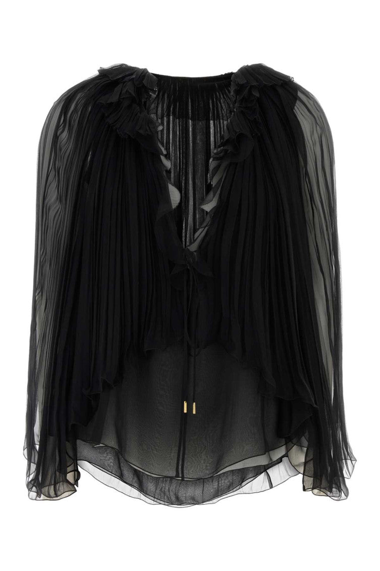 Black Pleated V Neck Top 1