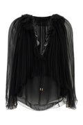 Black Pleated V Neck Top 1