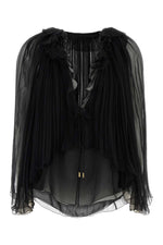 Black Pleated V Neck Top 1