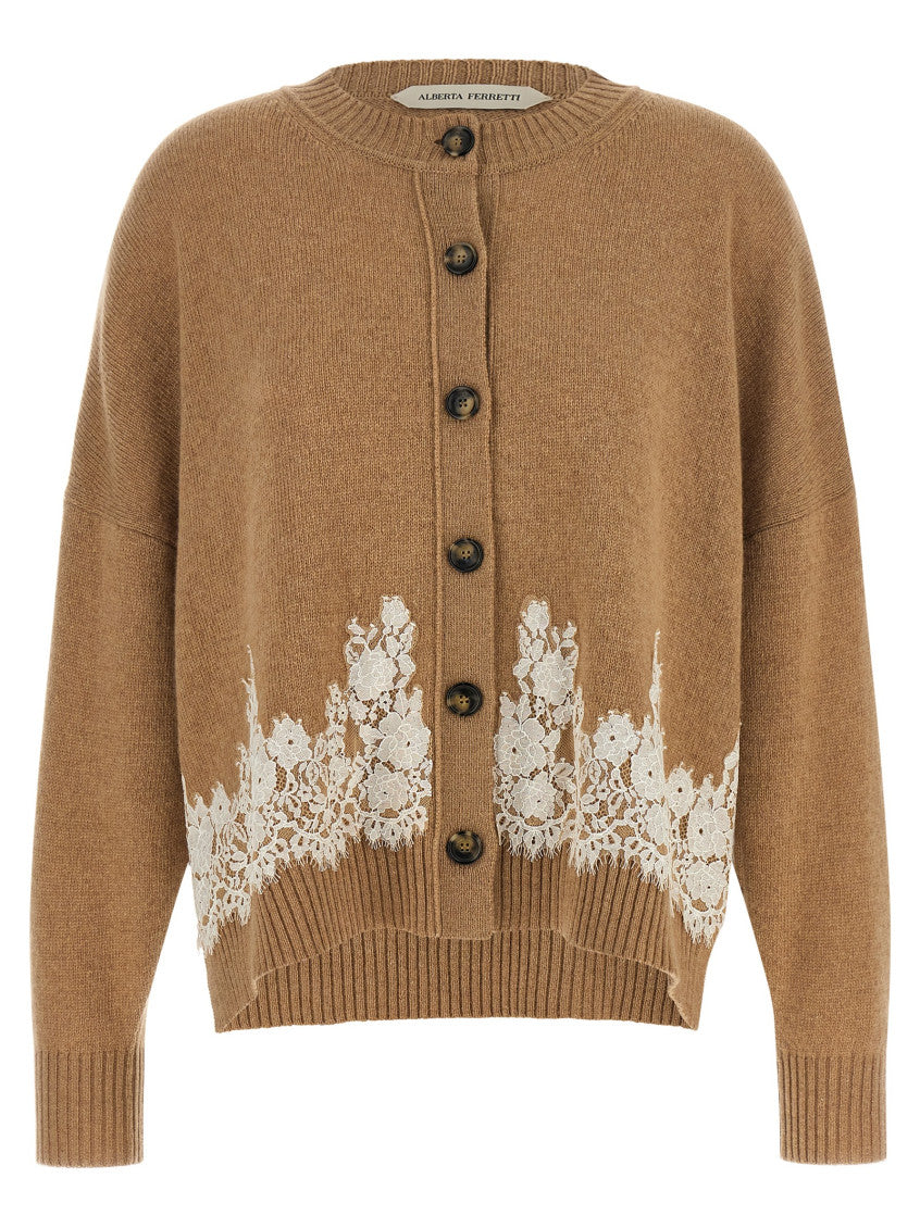 Brown Lace Crew Neck Cardigan 1