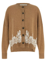 Brown Lace Crew Neck Cardigan 1