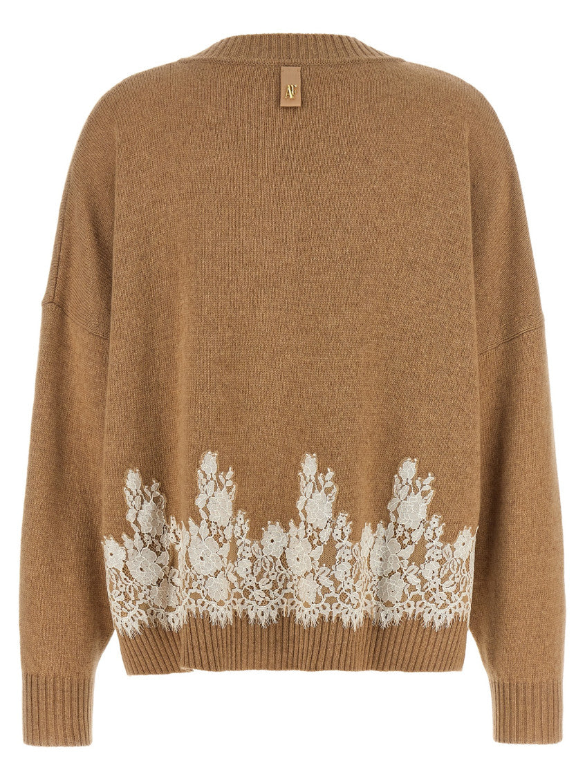 Brown Lace Crew Neck Cardigan 2