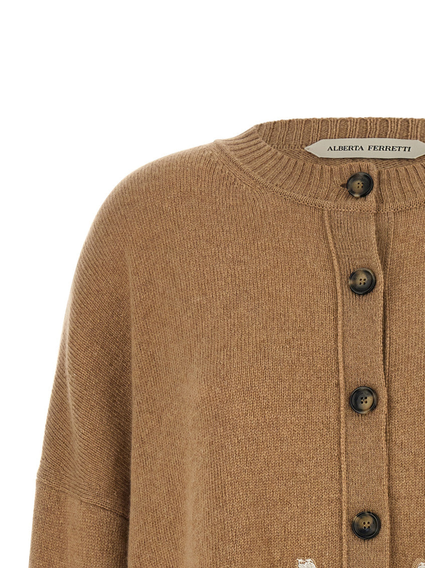 Brown Lace Crew Neck Cardigan 3