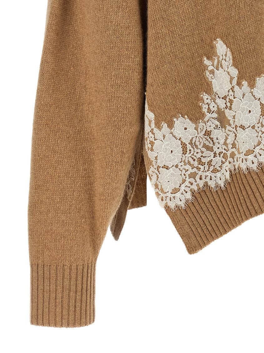 Brown Lace Crew Neck Cardigan 4